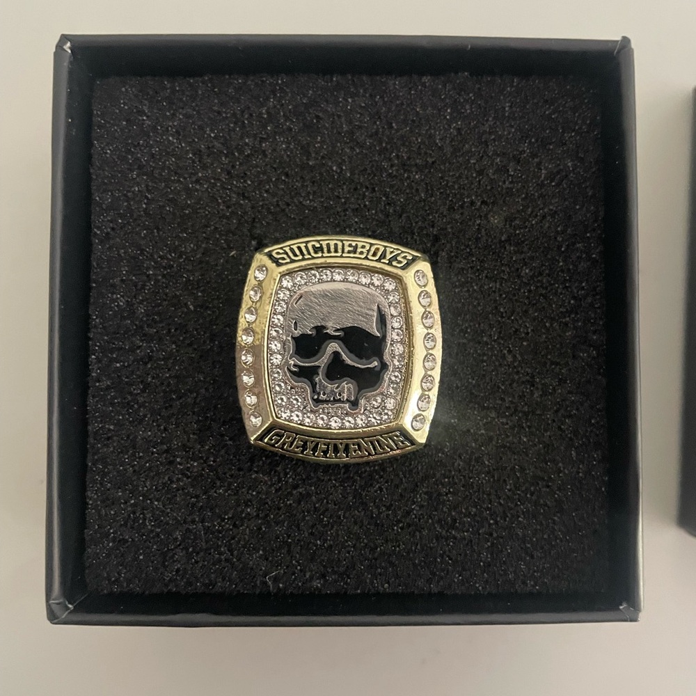 Gold and Silver Skull Jewelry Ring with Sparkling Stones